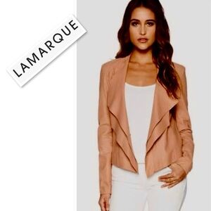 LAMARQUE ZURA SUEDE LAMB LEATHER FRONT BLAZER-JACKET IN COGNAC SIZE M